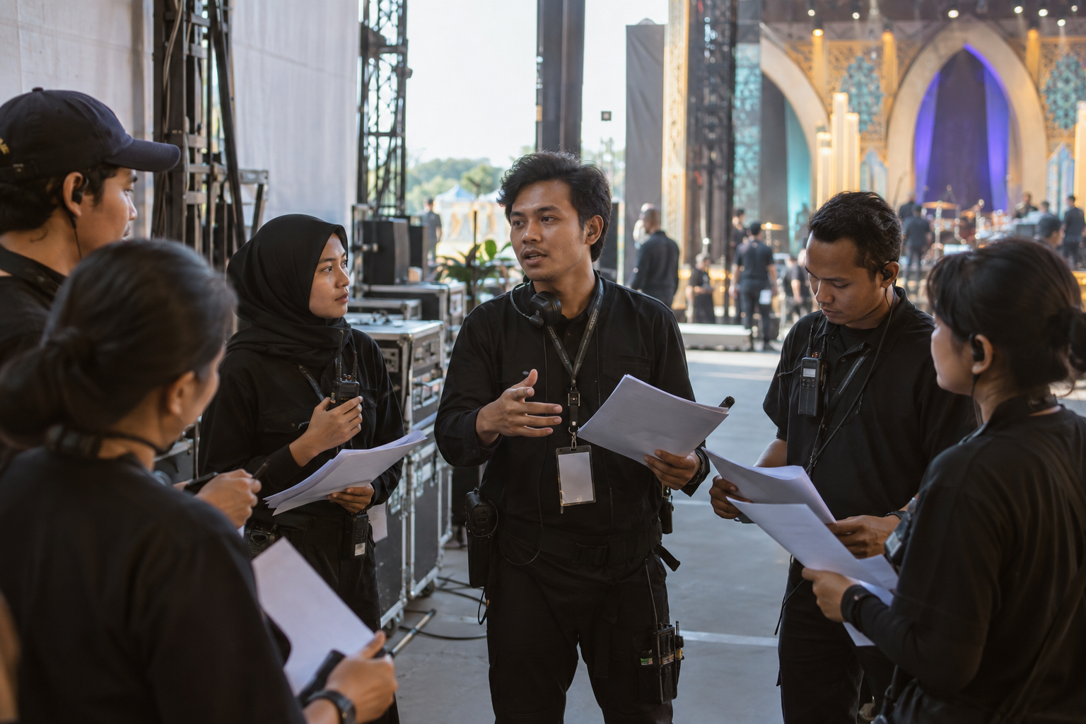Crew event Indonesia mengikuti briefing operasional sebelum pintu dibuka
