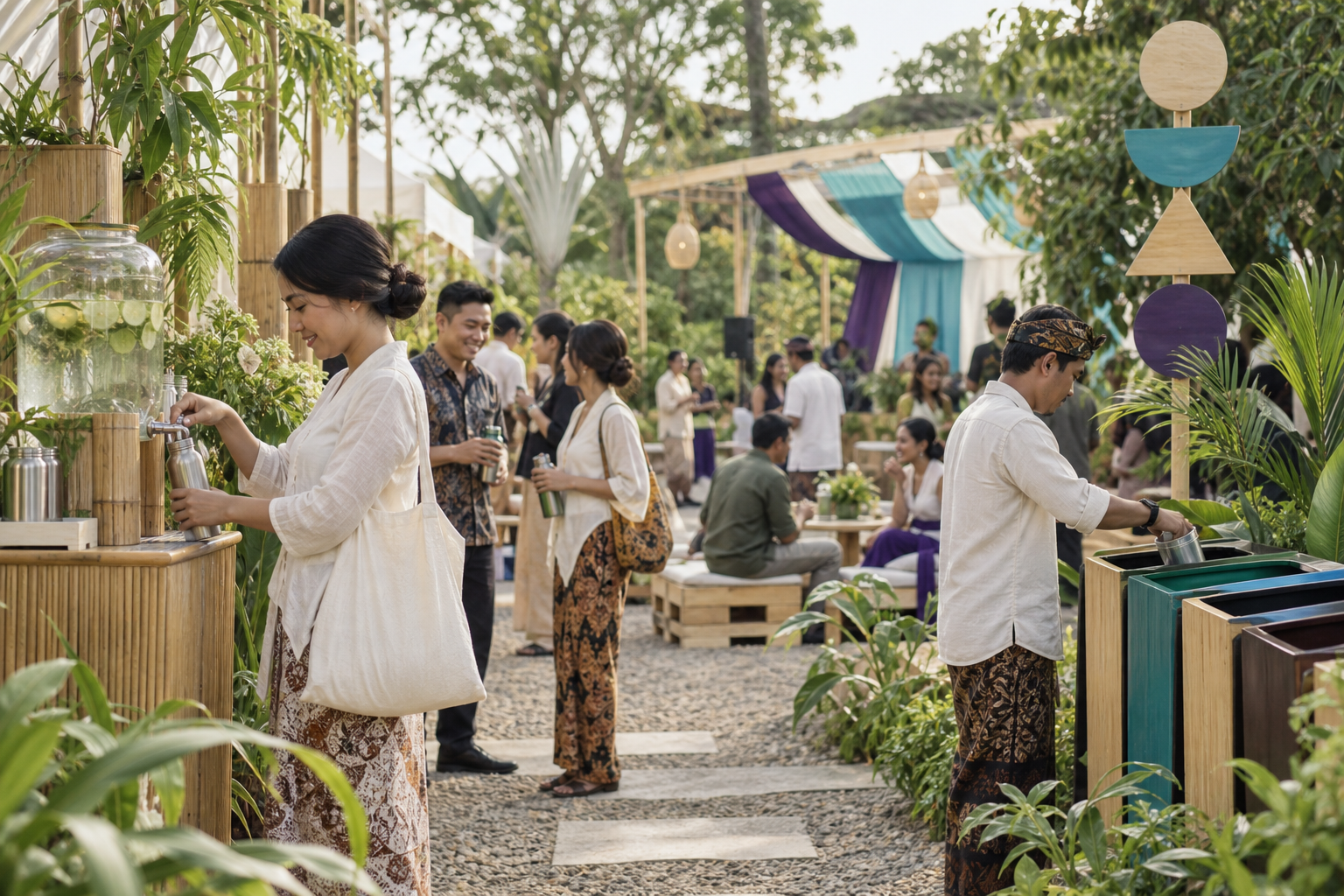 Event berkelanjutan dengan dekorasi guna ulang dan area hijau