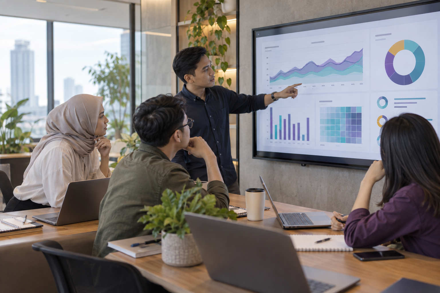 Tim event meninjau dashboard dan laporan pasca-event